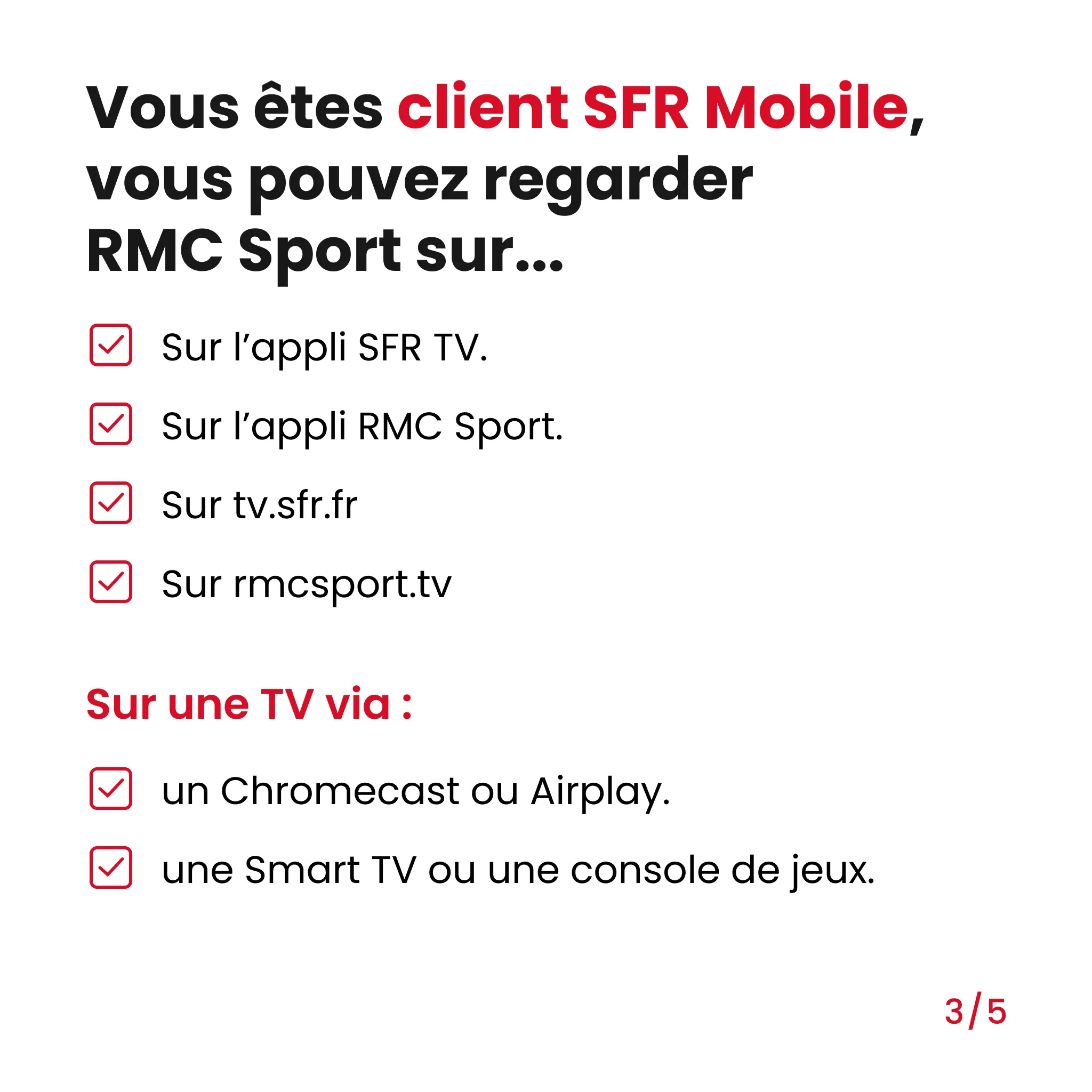 liste sur laquelle vous pouvez regarder RMC Sport si vous etes client SFR Mobile