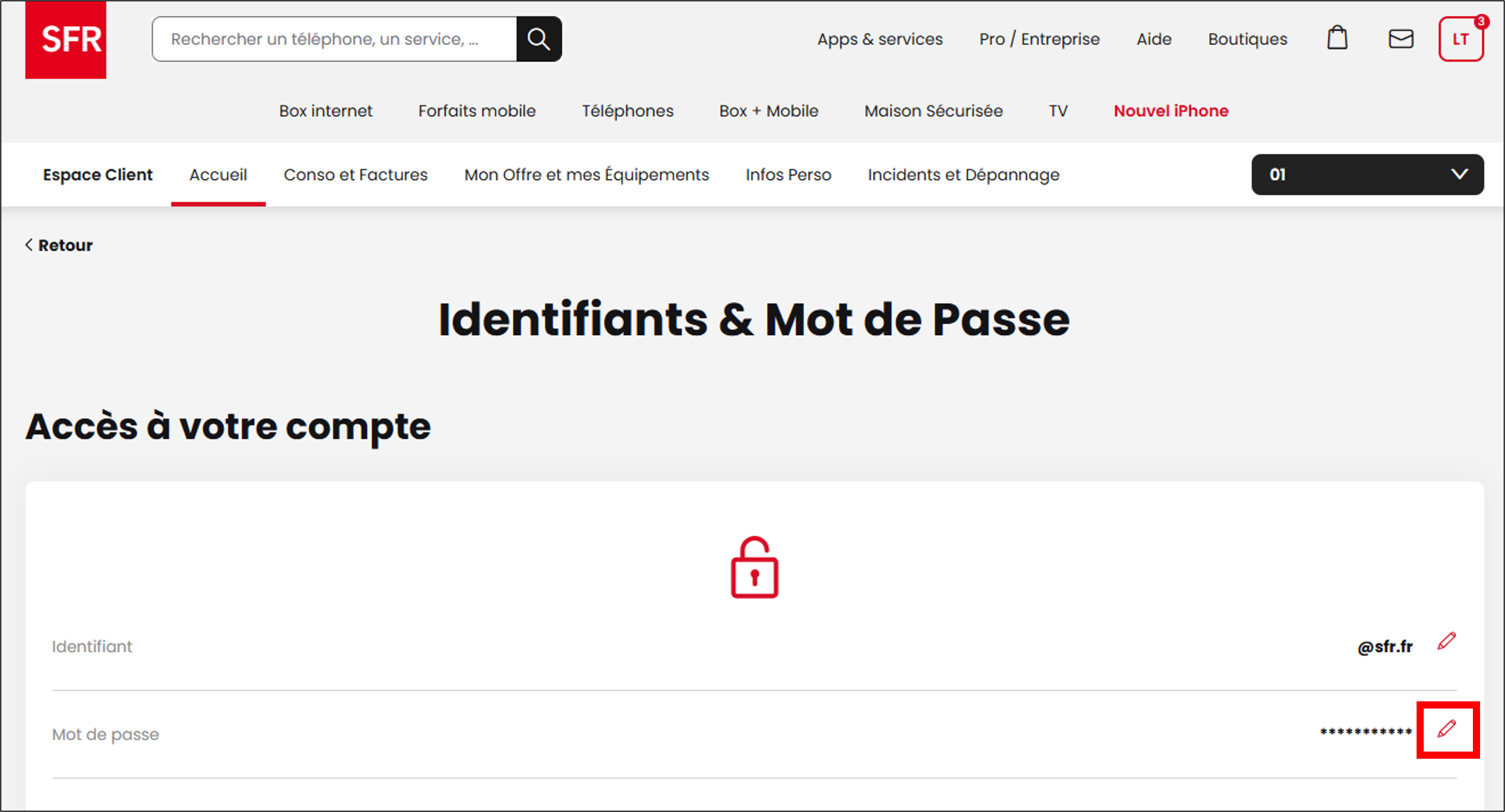 écran identifiants et mots de passe