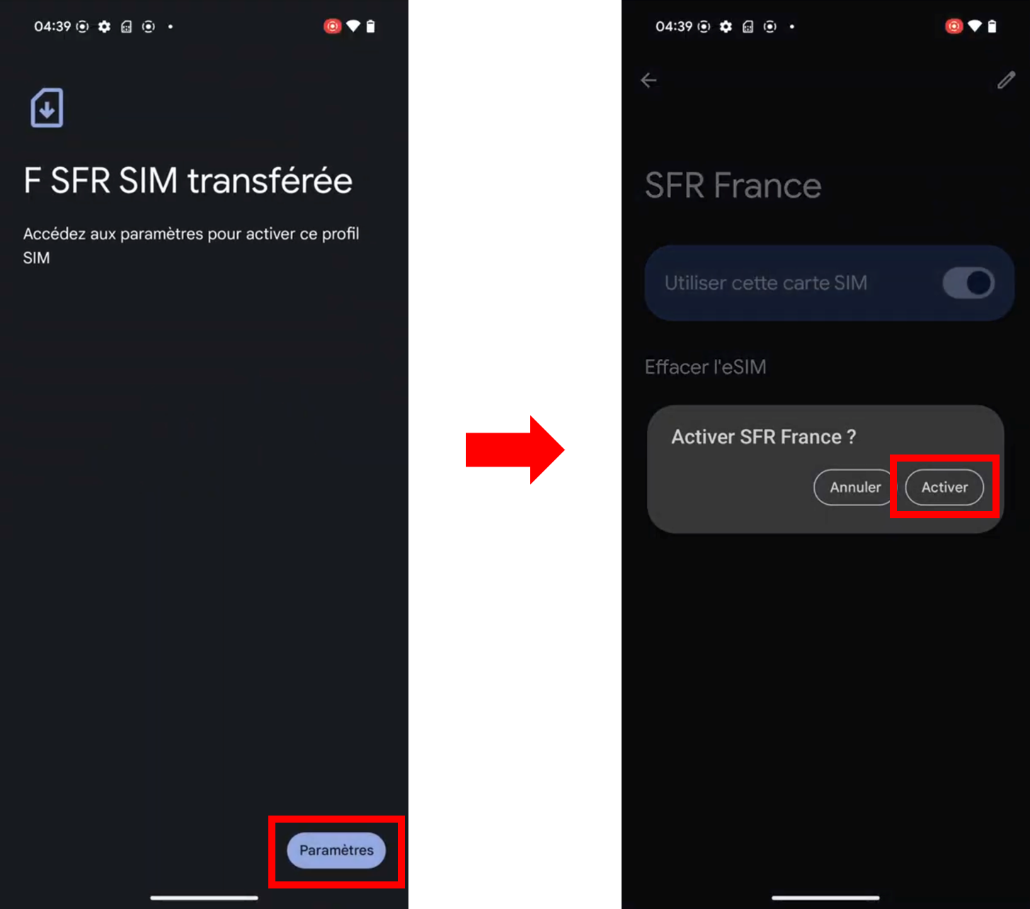 visuel présentant le parcours pour transférer sa carte SIM vers un Google Pixel puis la transformer en eSIM