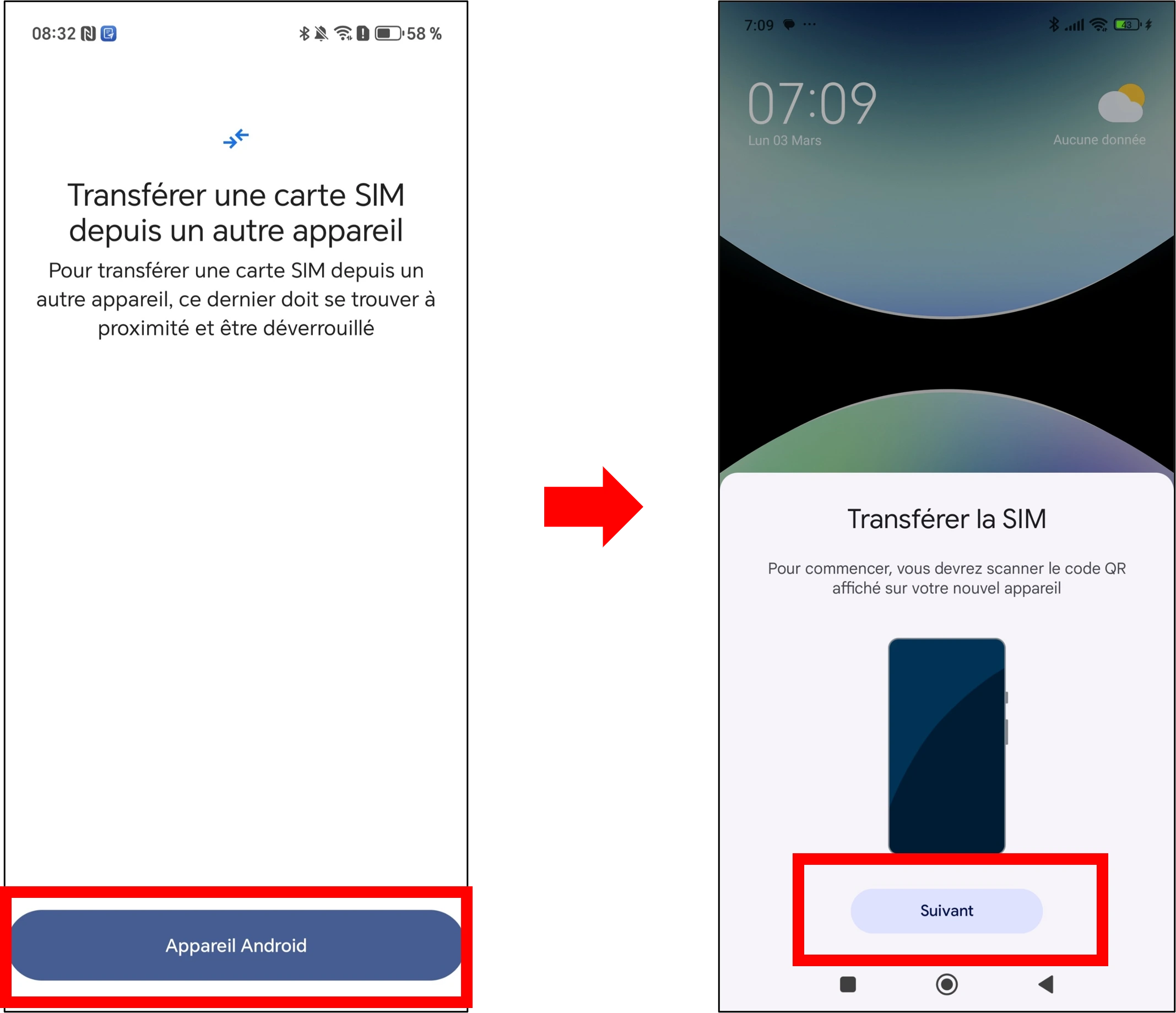 visuel présentant la suite du parcours pour transférer sa carte SIM vers un autre Honor puis la transformer en eSIM