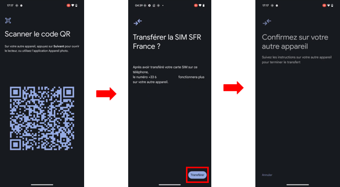 visuel présentant le parcours pour transférer sa eSIM vers un Google Pixel