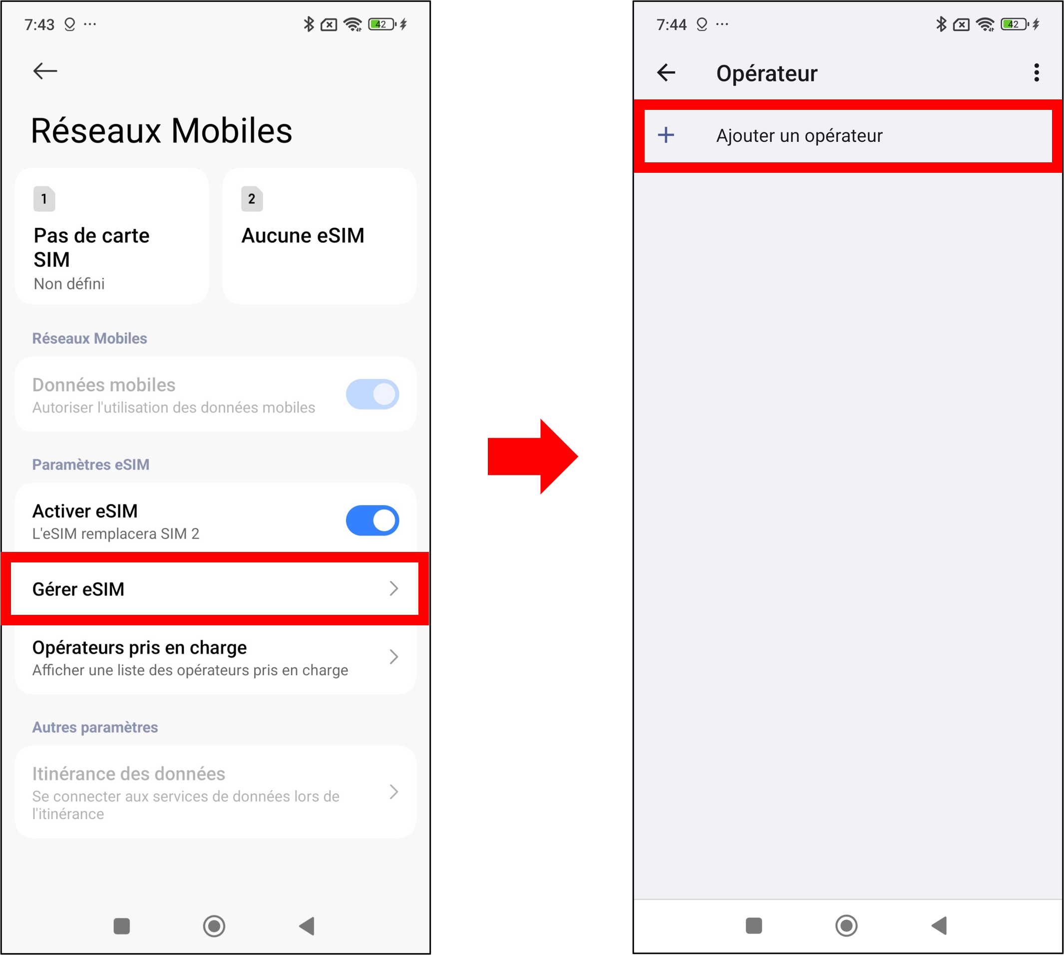 visuel présentant la suite du parcours pour transférer sa carte SIM vers un autre Xiaomi puis la transformer en eSIM