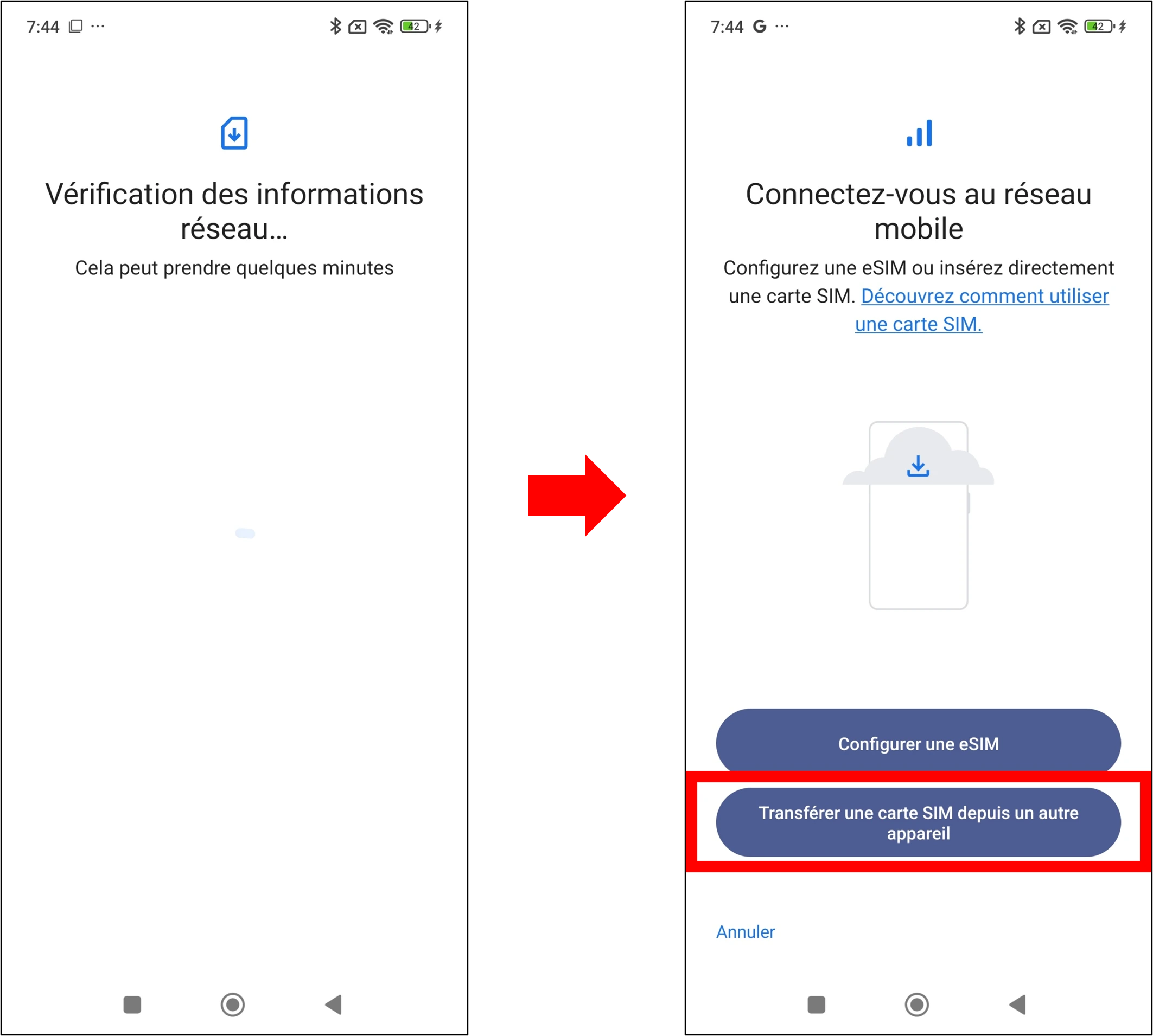 visuel présentant la suite du parcours pour transférer sa carte SIM vers un autre Xiaomi puis la transformer en eSIM