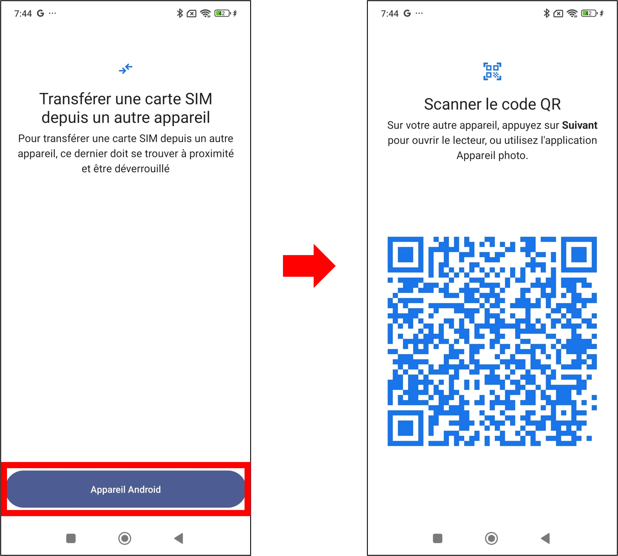 visuel présentant le parcours pour transférer son eSIM vers un autre Xiaomi