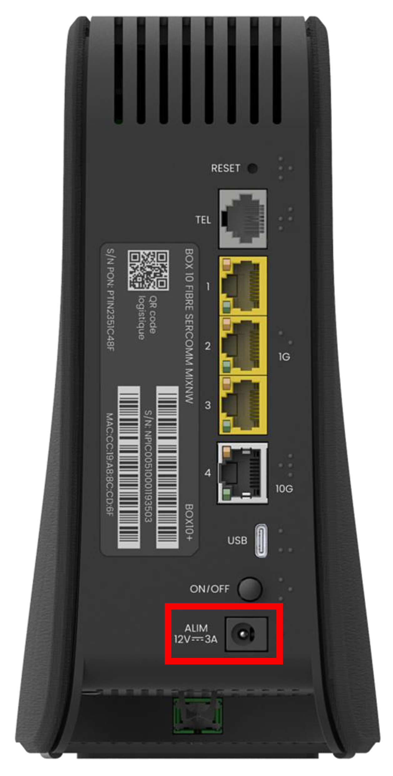 visuel présentant le port alimentation de la SFR Box 10 Plus