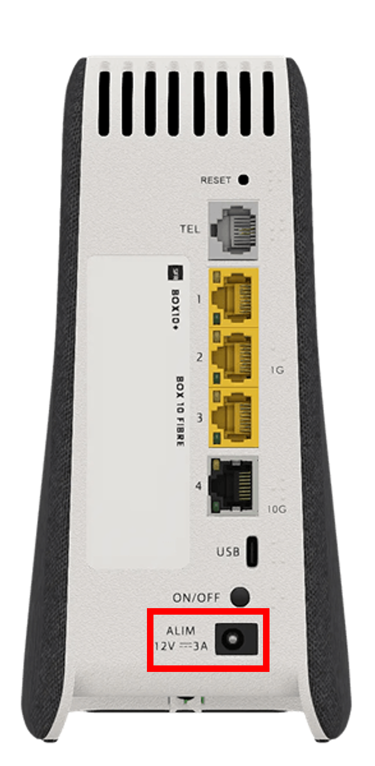 visuel présentant le port alimentation de la SFR Box 10 Plus