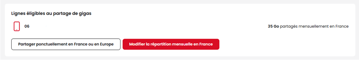 visuels des boutons pour effectuer le partage de Gigas récurrent ou ponctuel sur l