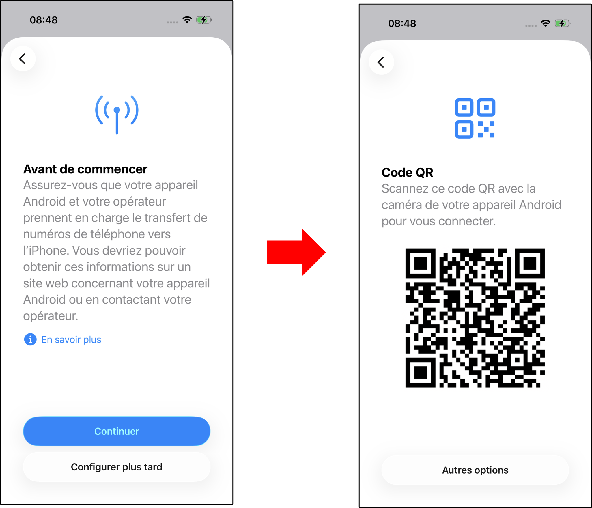 visuel présentant le parcours pour transférer sa eSIM d