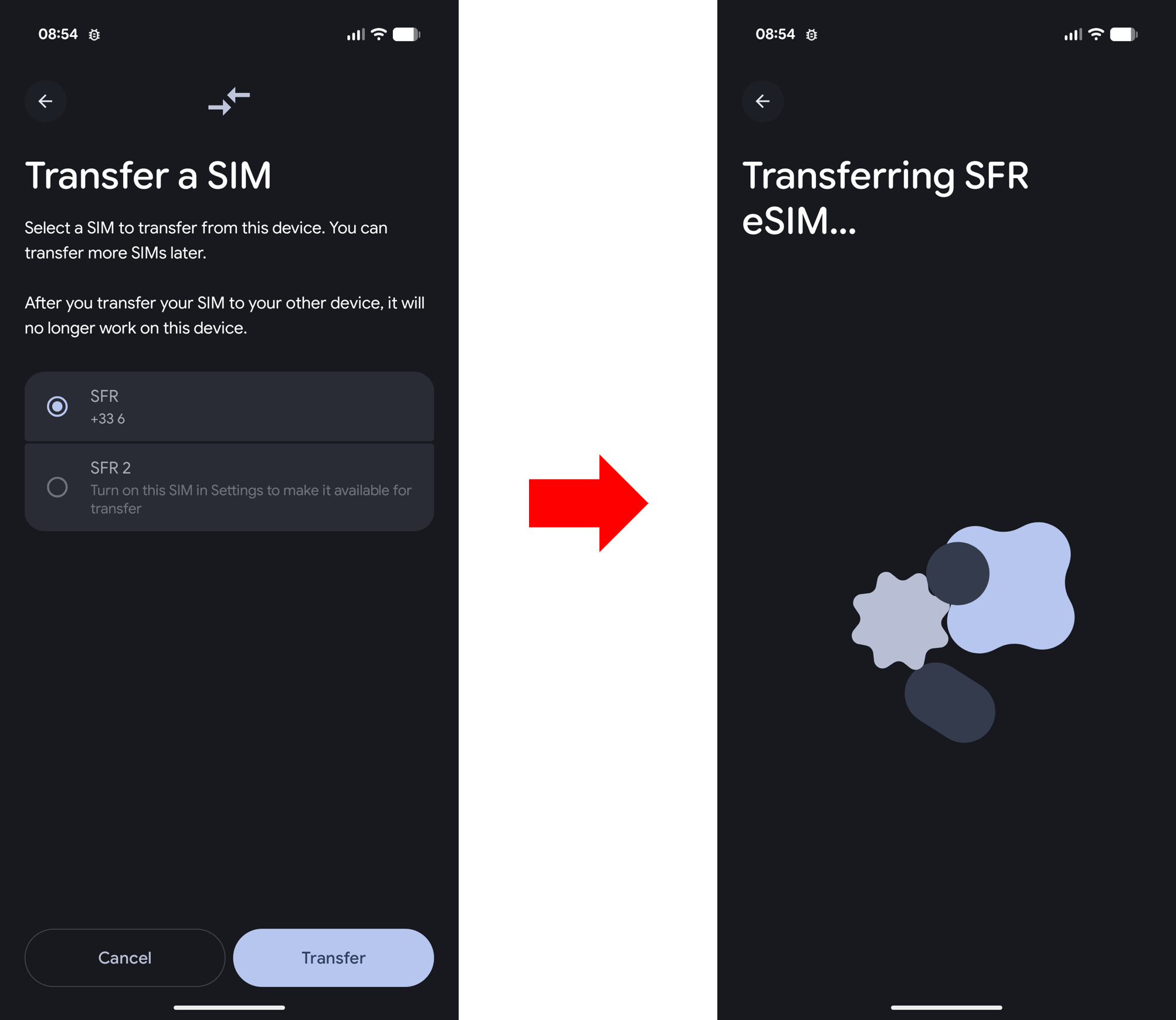 visuel présentant le parcours pour transférer sa eSIM d