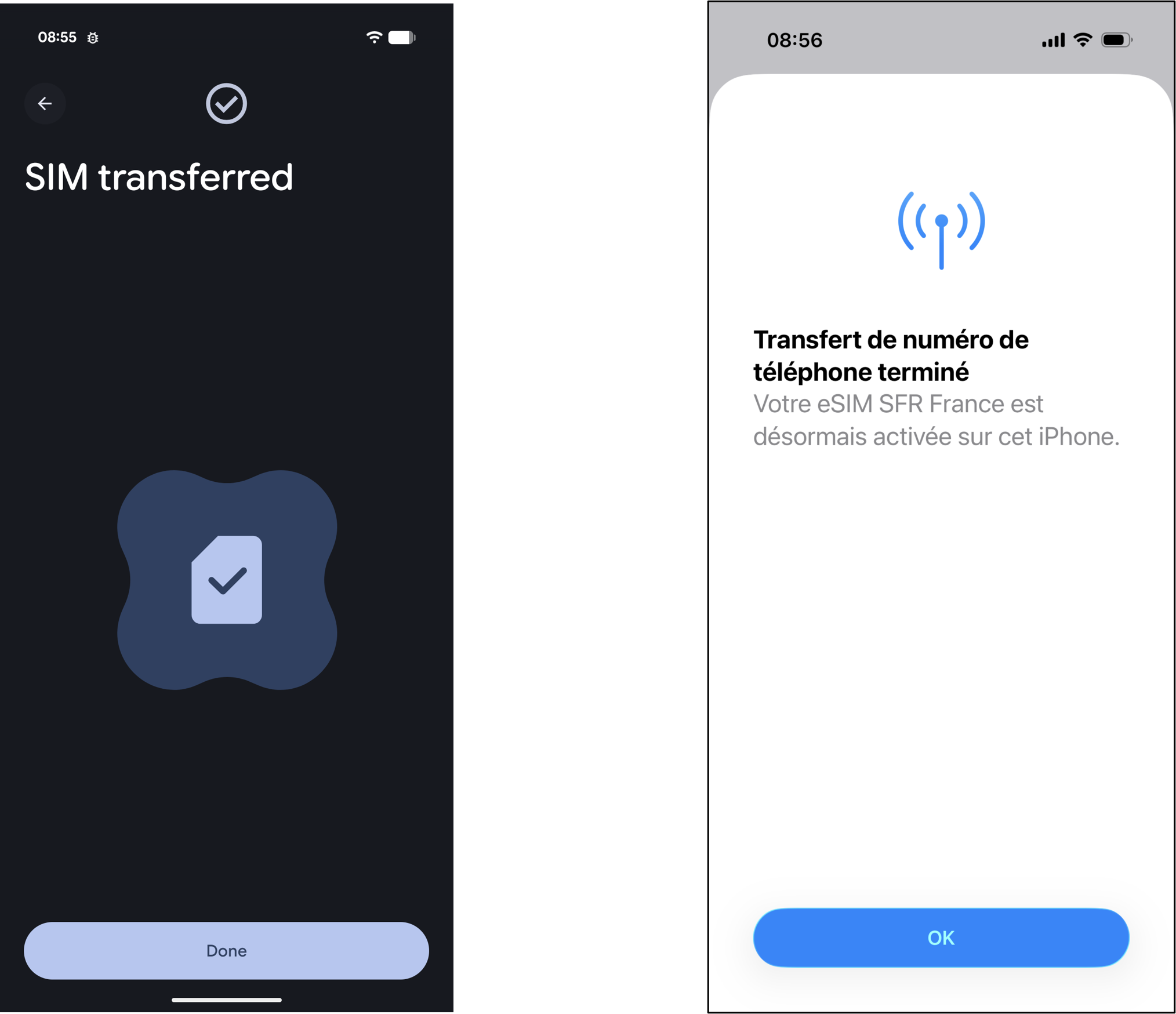 visuel présentant le parcours pour transférer sa eSIM d