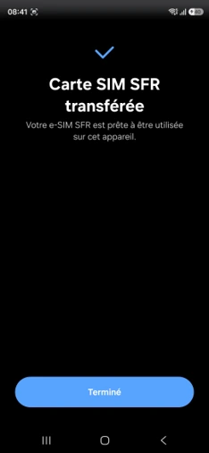 capture d'écran qui illustre la dernière étae du parcours pour transférer une eSIM RED d'un iPhone vers un Samsung