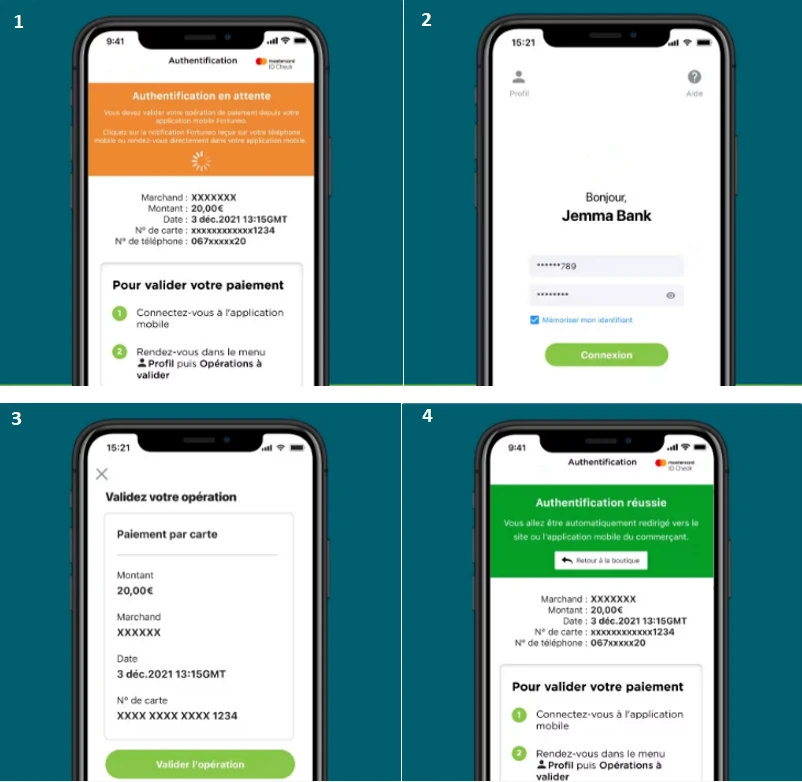 visuel du parcours pour sécuriser son paiement avec son application bancaire
