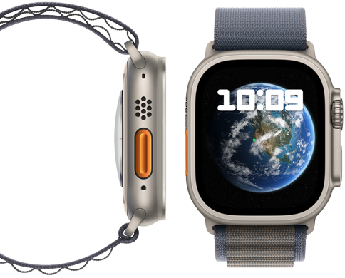 Vue de face et de profil de la nouvelle Apple Watch Ultra 2 neutre en carbone