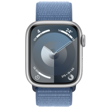 Apple Watch Series 9 - Boucle Sport boitier Argent et bracelet Bleu