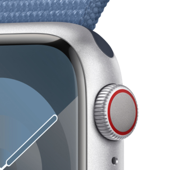 Apple Watch Series 9 - Boucle Sport boitier Argent et bracelet Bleu