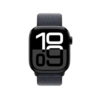Apple Watch Series 10 - Boucle Sport boitier Noir de jais et bracelet Encre violette