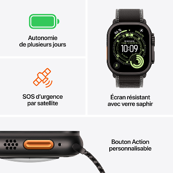 Apple Watch Ultra 3 - Boucle Océan boitier Noir titane et bracelet Océan Noir