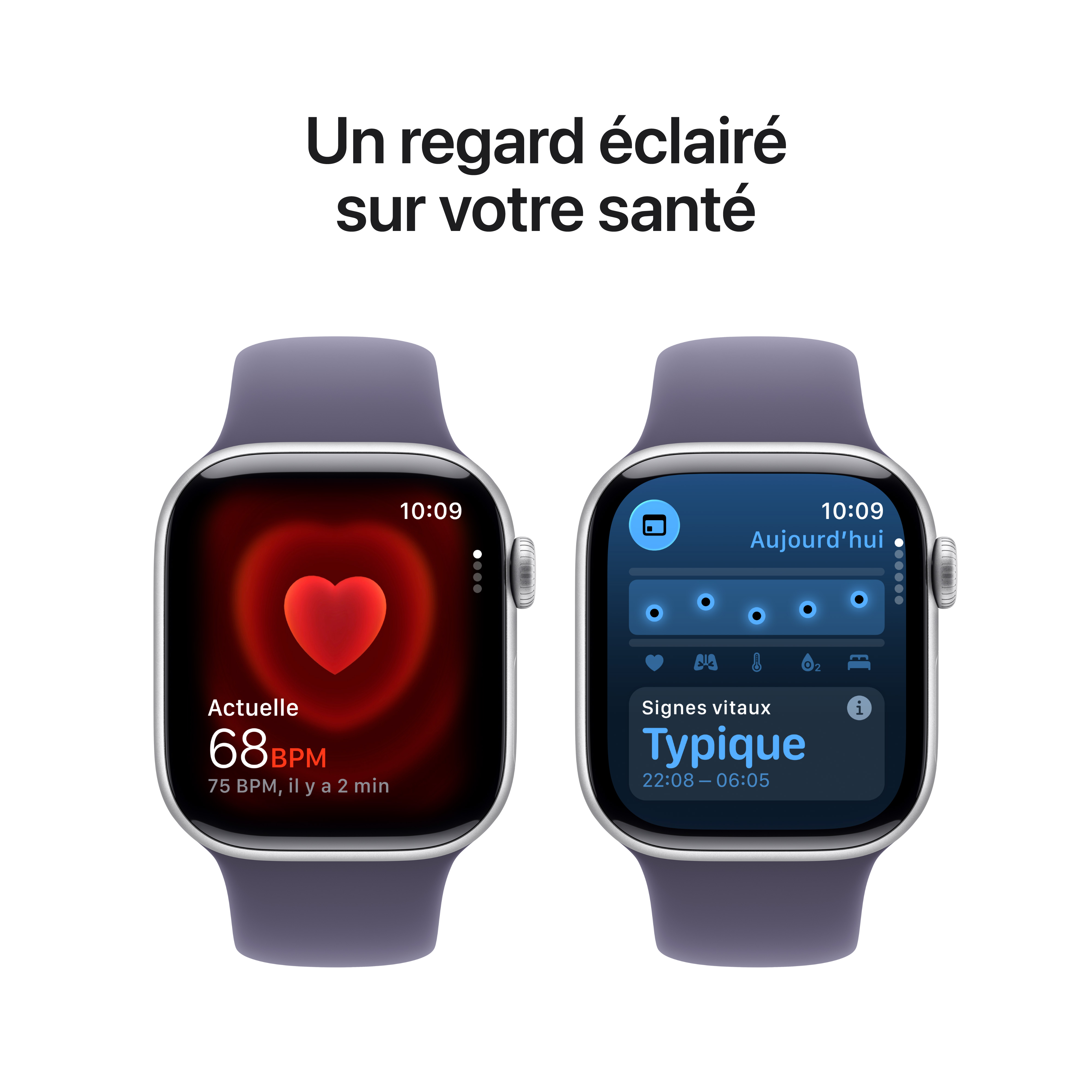 Apple Watch Series 11 - Bracelet Sport boitier Argent et bracelet Violet
