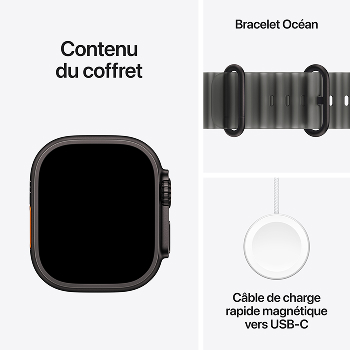 Apple Watch Ultra 4 - Bracelet Océan boitier Noir et bracelet Noir Translucide