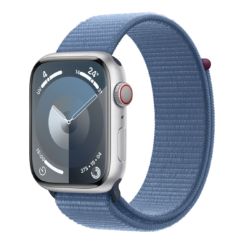 Apple Watch Series 9 - Boucle Sport boitier Argent et bracelet Bleu