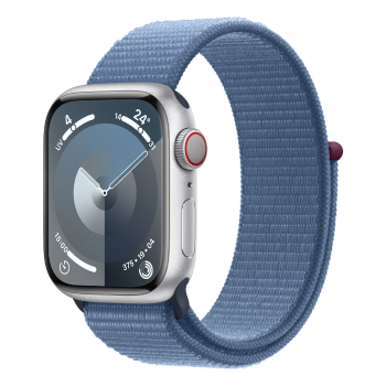 Apple Watch Series 9 - Boucle Sport boitier Argent et bracelet Bleu