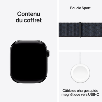 Apple Watch Series 10 - Boucle Sport boitier Noir de jais et bracelet Encre violette