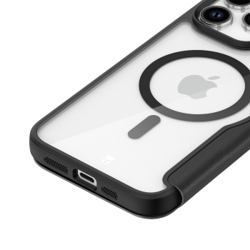 Etui folio noir Force Case MagSafe pour iPhone 15 Pro Max