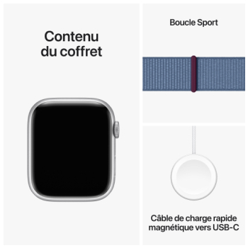 Apple Watch Series 9 - Boucle Sport boitier Argent et bracelet Bleu