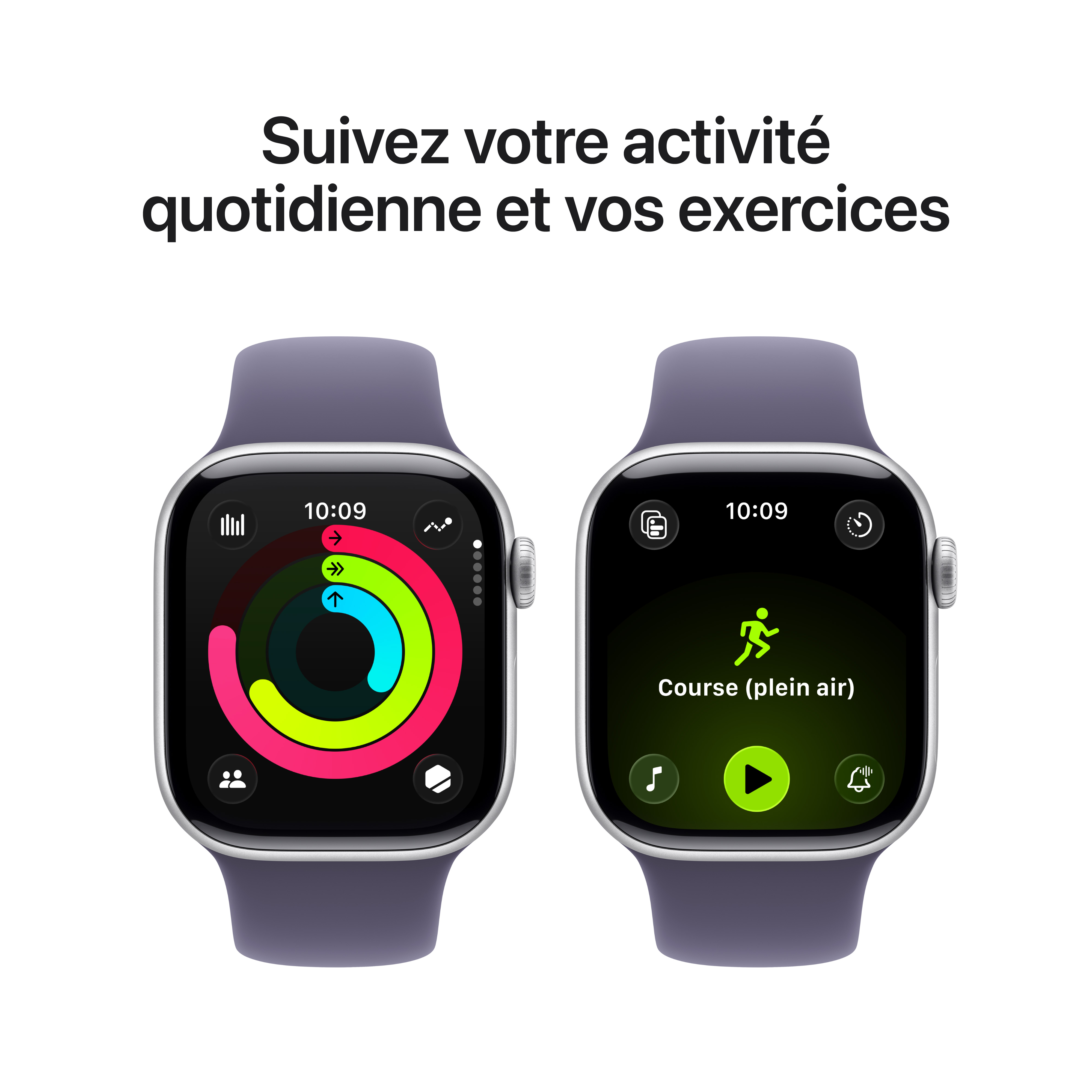 Apple Watch Series 11 - Bracelet Sport boitier Argent et bracelet Violet