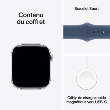 Watch Series 10 - Bracelet Sport boitier Argent et bracelet Denim