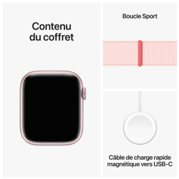 Apple Watch Series 9 - Boucle Sport boitier Rose et bracelet Rose