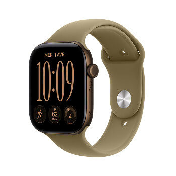 Apple Watch Series 12 - Bracelet Sport boitier Bronze sombre et bracelet Olive