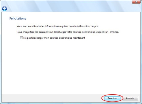 Configuration d'un compte de messagerie – Windows Mail
