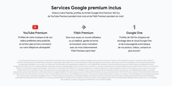 Services Google premium inclus - Youtube premium, Fitbit premium, Google One