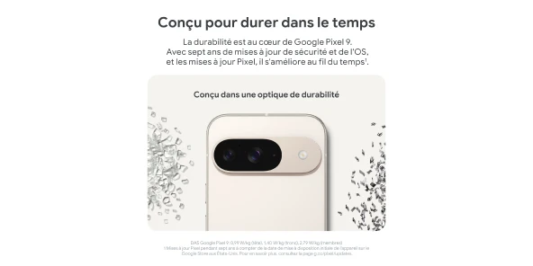 La durabilité est au coeur du Google Pixel 9. Avec sept ans de mises à jour et de sécurité et de l'OS, et les mises à jour Pixel, il s'améliore au fil du temps.