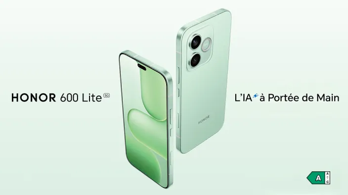 Honor 600 Lite 5G, classe énergétique A sur une échelle de A à G