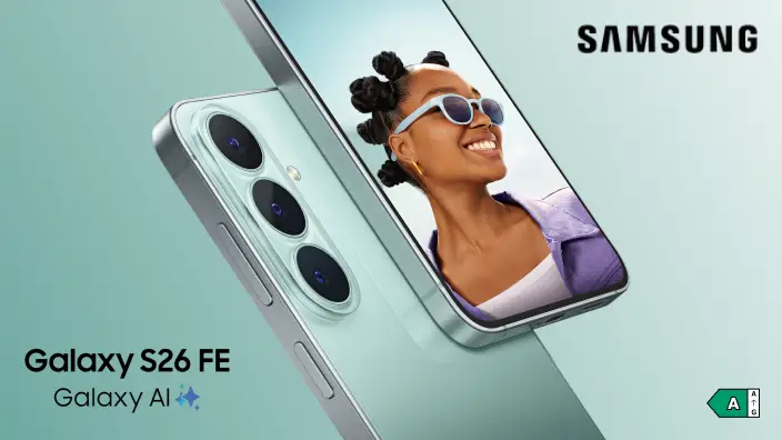 Samsung Galaxy S26 FE avec Galaxy AI - classe énergétique A sur une échelle de A à G