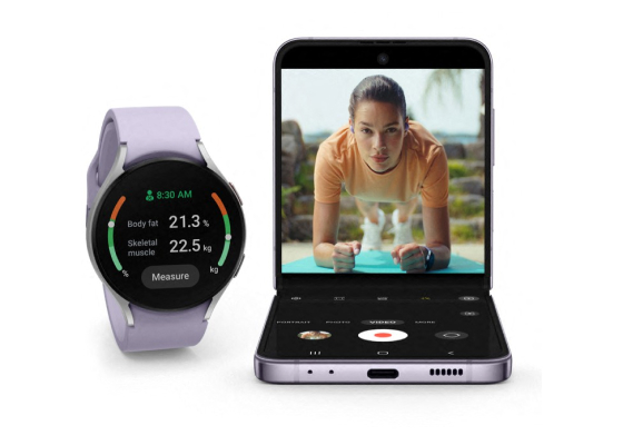 Image du Samsung Z Flip 4 et de la Samsung Galaxy Watch 5