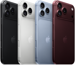 Plusieurs                                                                iPhone 18 Pro alignés, face arrière, dans les quatre                                                                finitions : bordeaux, glacier, argent, noir, système                                                                caméra Pro Fusion dans le coin supérieur gauche, 3                                                                objectifs, micro, flash