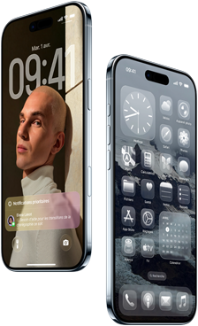 Deux iPhone Air, face avant, côté, profil fin, écran verrouillé et écran d’accueil