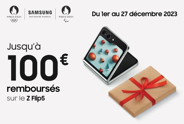 Du 1er décembre au 27 décembre, jusqu'à 100€ remboursés sur le Galaxy Z Flip5