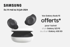 Une paire d’écouteurs Galaxy Buds FE d'une valeur de 99.99€ offerts* pour l’achat d’un Galaxy S23 FE ou d’un Galaxy A55 5G.