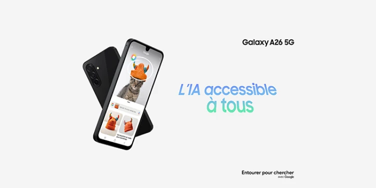 Galaxy A26 5G, l'IA accessible à tous. Entourer pour chercher avec Google