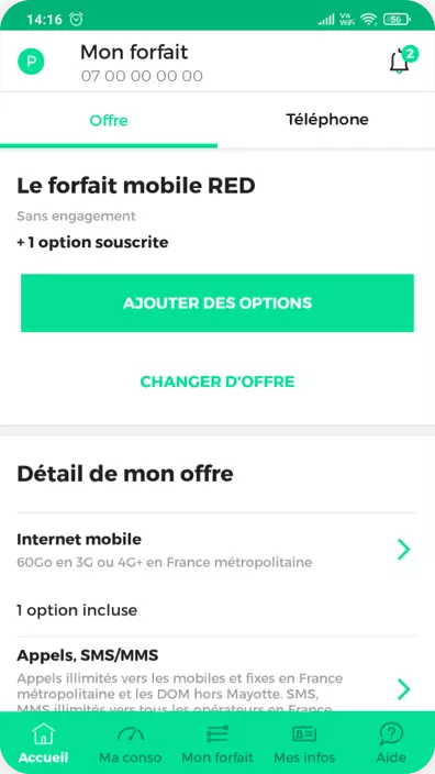 Appli RED&Moi - Screenshot Forfait