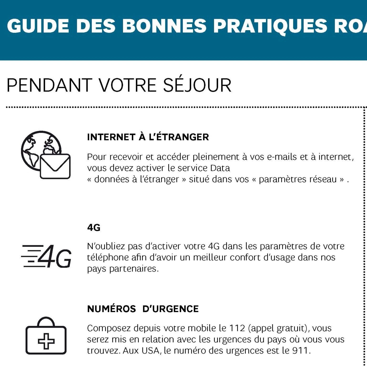 Conseils d’usage mobile à l’étranger : activer internet et 4G depuis les paramètres et composer le 112 en cas d’urgence