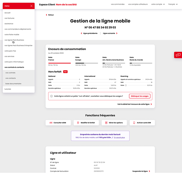 gestion ligne mobile - encours de consommation