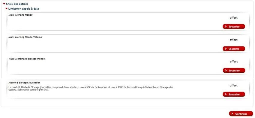 Souscription à une option d’alerte et de blocage SFR Business.