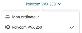 Options d’appel Webex avec choix entre appel depuis l’ordinateur ou le téléphone fixe Polycom VVX 250