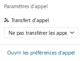 Paramètres d’appel webex avec options de renvoi immédiat et accès aux préférences de téléphonie