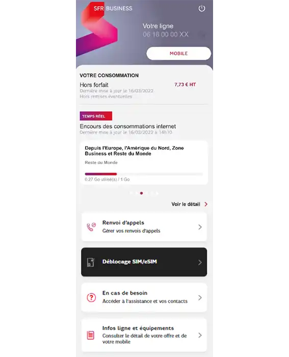application Utilisateur mobile sfr business